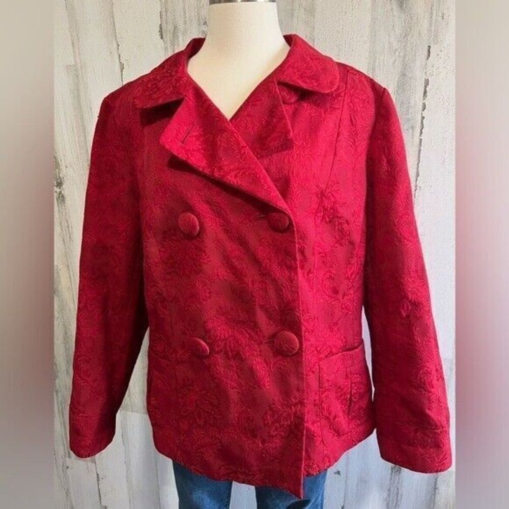 Vintage Talbots blazer tapestry cherry scarlet red 2X woman‎ Double Breasted